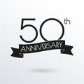 50 years anniversary logo with ribbon. 50th anniversary celebration label. Design element for birthday, invitation, wedding.